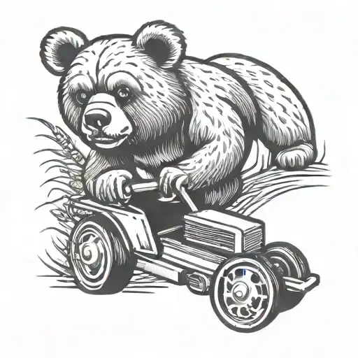 Teddy Bear Pushing Lawn Mower American Traditional Style