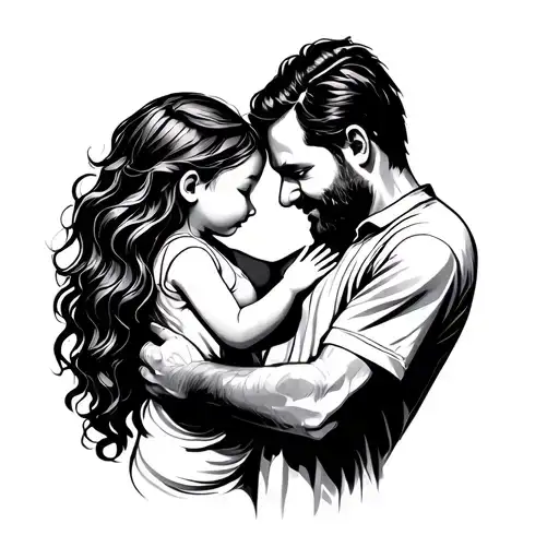 Dad Holding Daughter Simple Line