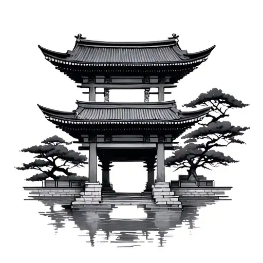 Tori Gate Japanese With Temple