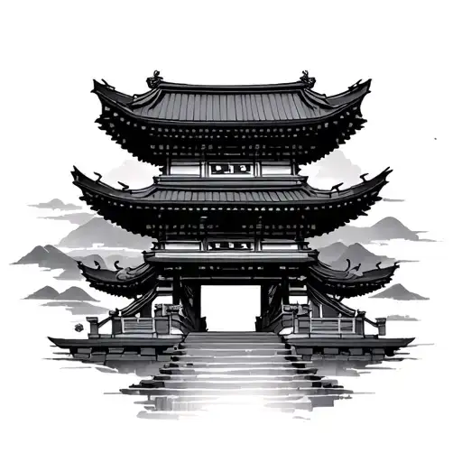 Tori Gate Japanese With Temple