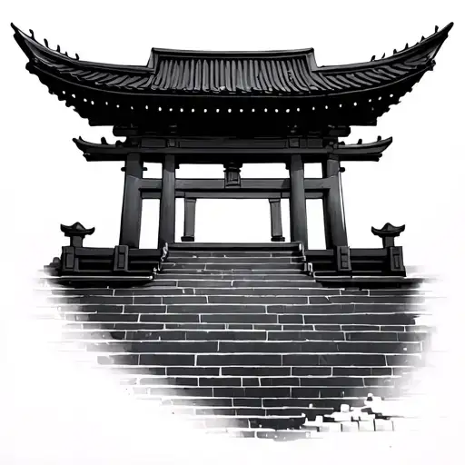 Tori Gate Japanese With Temple