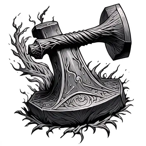 Yddrasil Growing Around Mjolnir Hammer