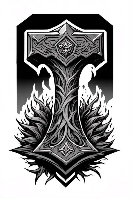 Yddrasil Growing Around Mjolnir Hammer