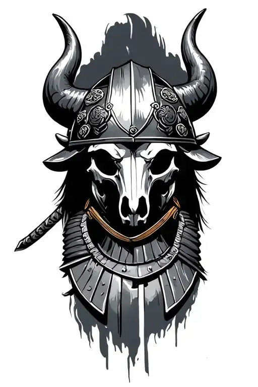 Samurai With Bull Scull Helmet