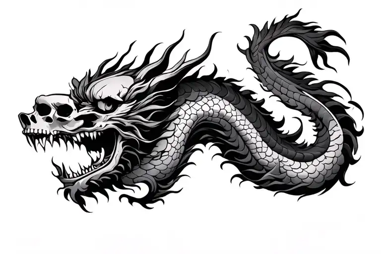 Chinese Dragon Chest Tattoo With Skulls Surrounded