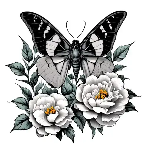 Moth With Peony Flowers