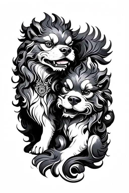 Foo Dog Laying Side By Side