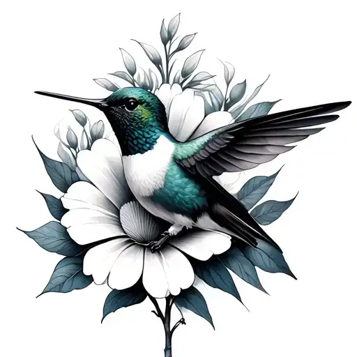 Hummingbird In Vitruvian Man Style But A Flower Background