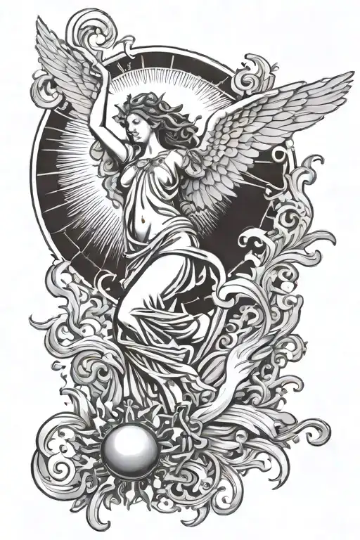 Sun With A Falling Angel Underneath Reaching Up