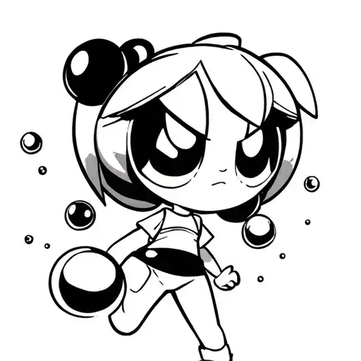 Powerpuff Girl Bubbles Outline Thin Lines
