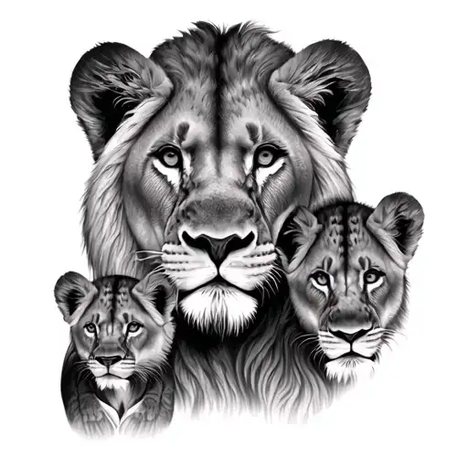 Lionface Lioness Face And 2 Cub