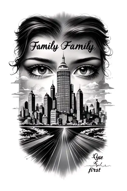 Eyes On The Side With A City Behind And A Verse Related To Family First