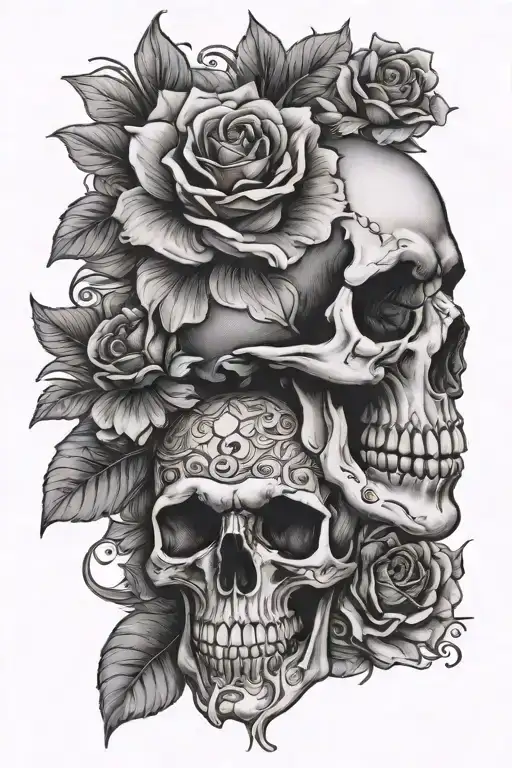 Half Skull Half Flowers