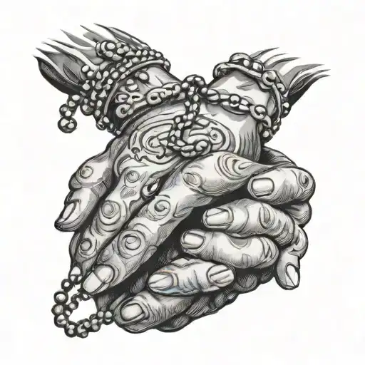Praying Hands With Rosary Wrapped Hand Holding
