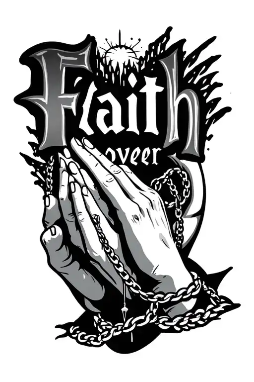 Faith Over Fear With Praying Hands Holding Necklace