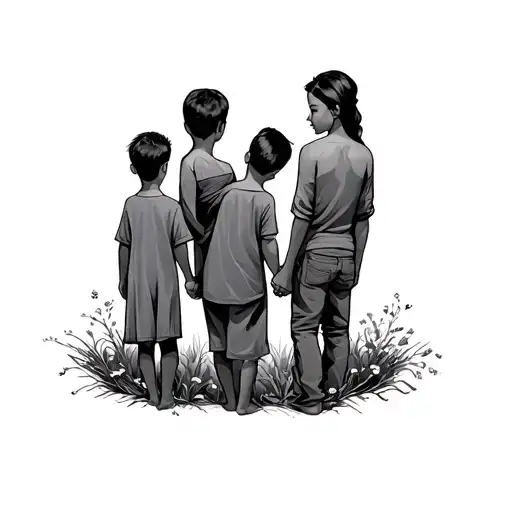 Father Mother And Two Sons Holding Hands