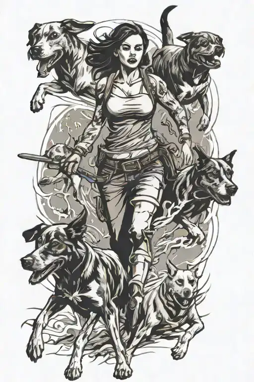 A Country Girl With 2 Dogs Running