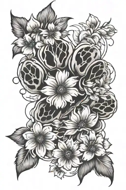 Paw Print And Flowers