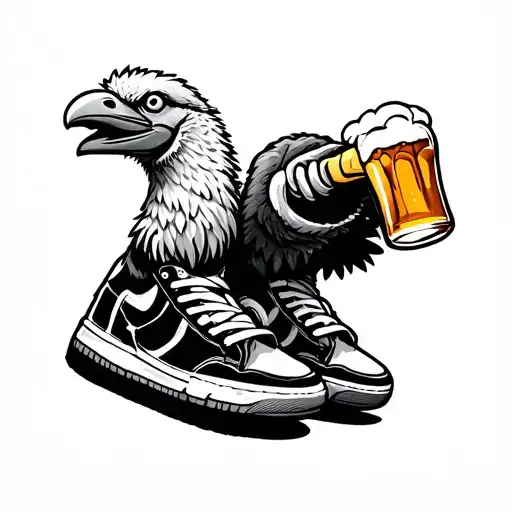 Big Bird Drinking A Beer With Sneakers On In New School Style