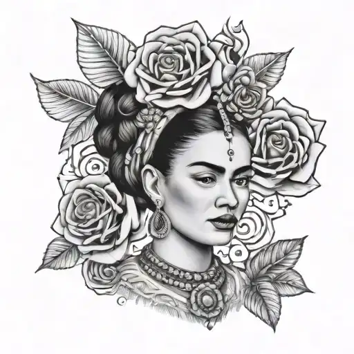 Frida Khalo Day Of The Dead With Photo Realistic Flowers