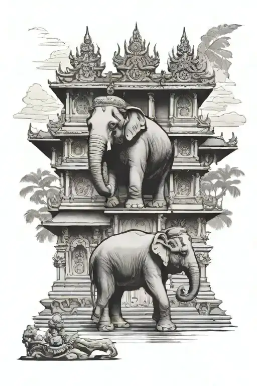 Thai Temple With Elephant
