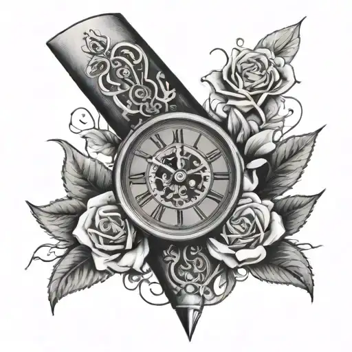Forearm Memorial Tattoo With Clock With Money At Each Hour