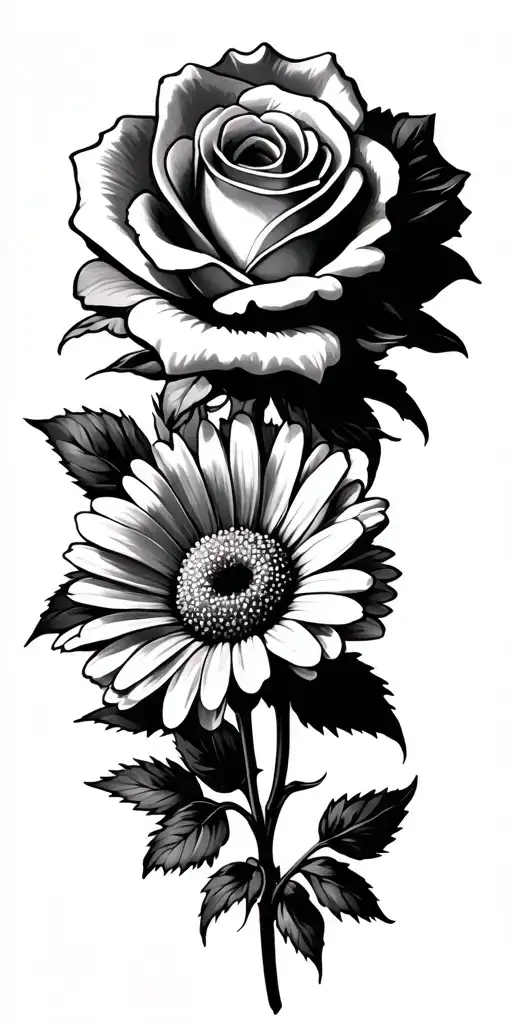 A Rose With A Daisy And A Calendula