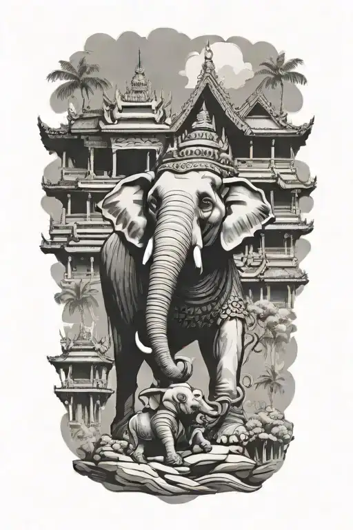 Thai Temple With Elephant