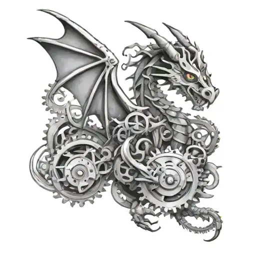 A Mechanical Dragon Surrounded By Music Notes And Engineering Gears
