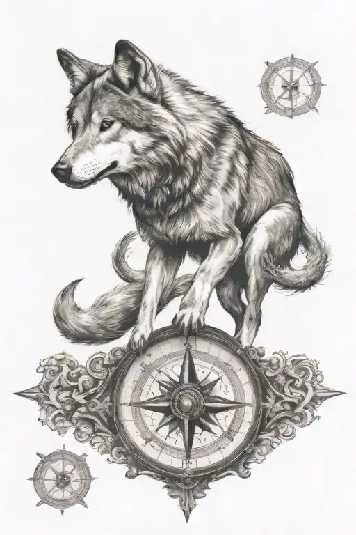 Wolf Standing On A Compass