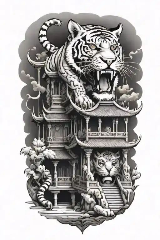 Thai Temple With Tiger