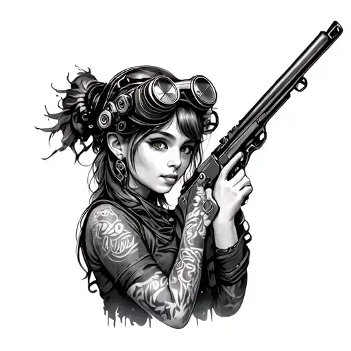 Steampunk Girl With Doublebarrell Shotgun And Googles On Head