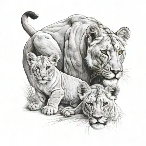 Lioness And 2 Cubs