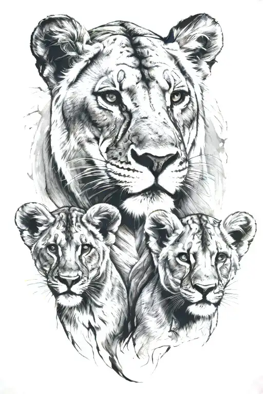 Lioness And 2 Cubs