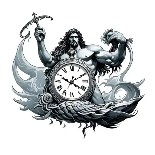 Poseidon With Clock Surrounded