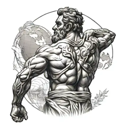 Greek Titan Atlas Holding Up The World On Shoulders