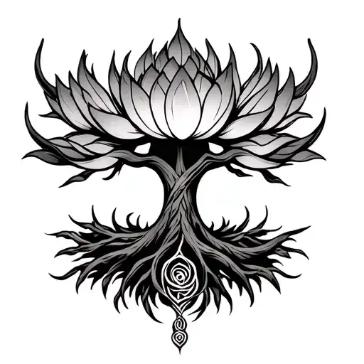 Viking Life Tree With A Lotus And Unalome For Back Tattoo And Under That Mother Daughter Symbol