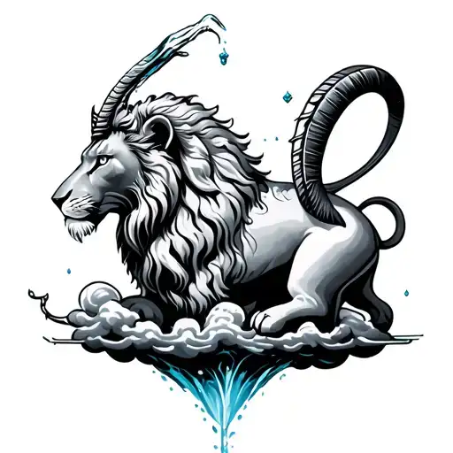 Lionceau Aquarius Which Pours Water On A Cloud And Capricorn