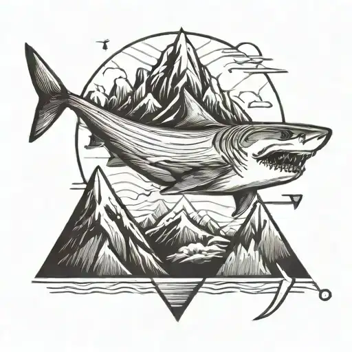 Shark And Mountain And Arrow Minimalist