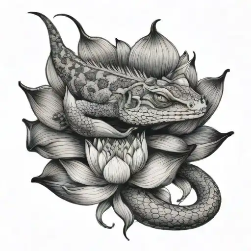 Lizard And Lotus Flower