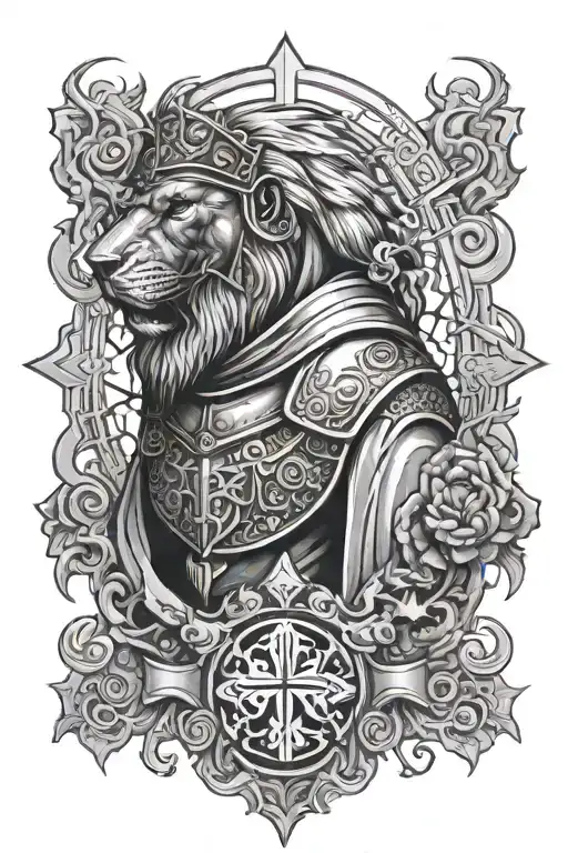 Knight Templar And Lion Face Surrounded