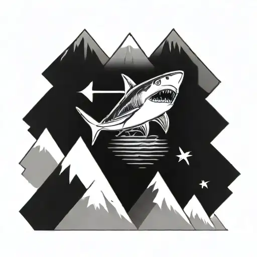 Minimalist Shark And Mountain And Arrow