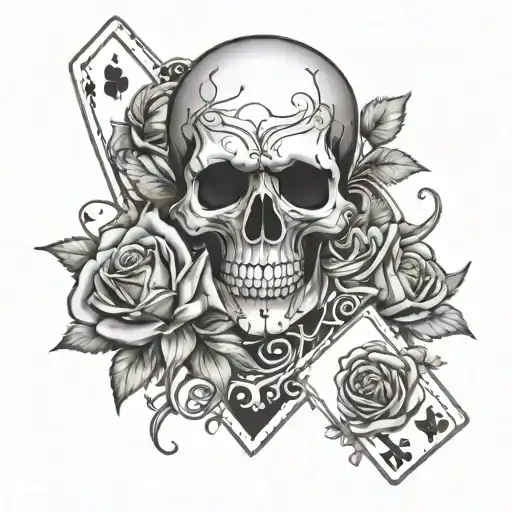 Playing Card With Roses And Skull Jester