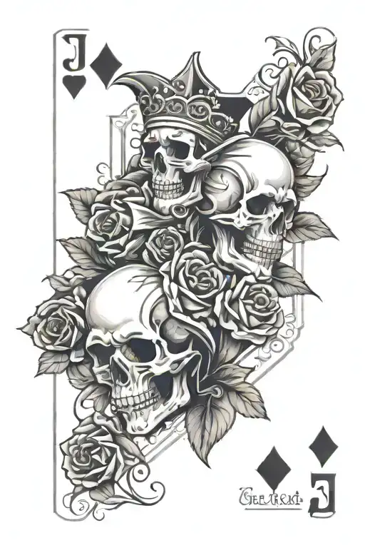 Playing Card With Roses And Skull Jester