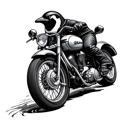 Penguin Driving Motorcycle