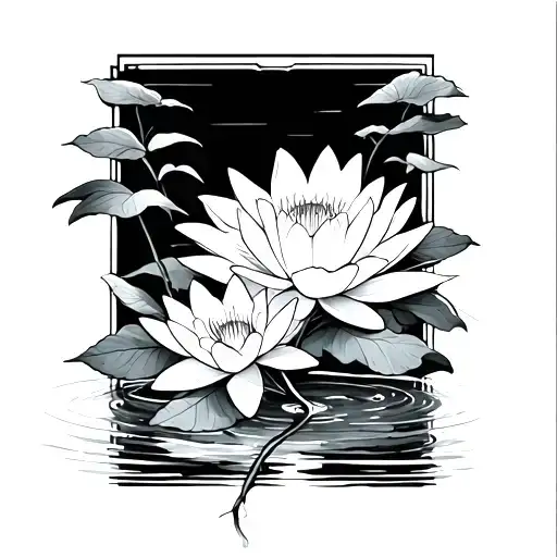 Tebori Tattoo Short Sleeve With Water Lily Flowers In Front
