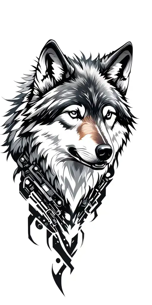 Wolf Tattoo With Cybernetic Parts Full Sleeve Tattoo Design