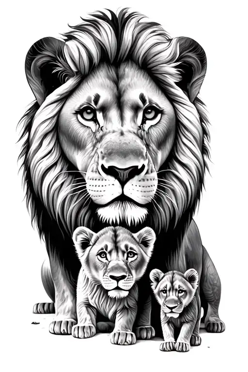 Lion Family With 2 Cubs