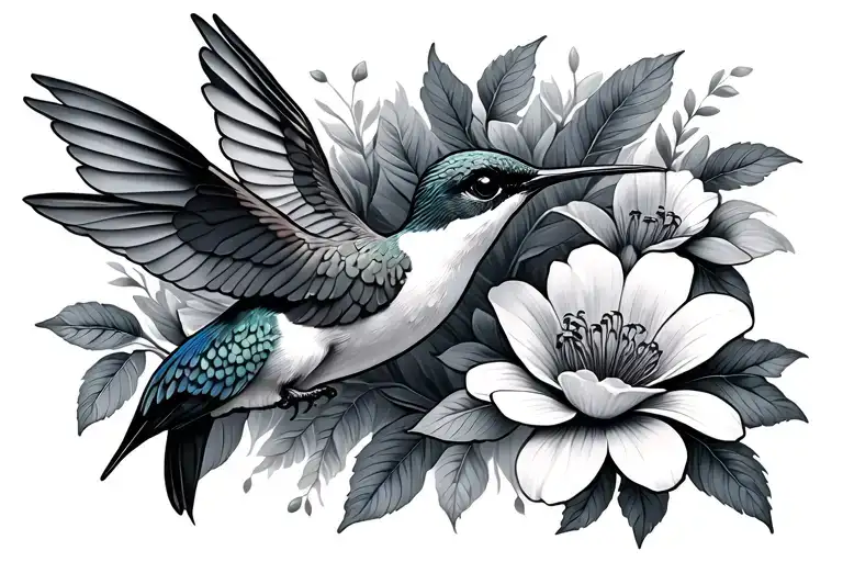 Humming Bird And Some Flowers