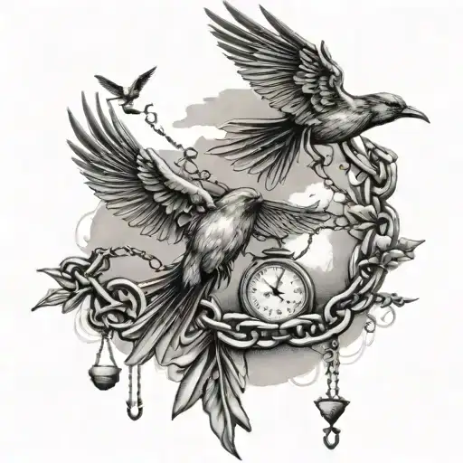 Birds Flying Away With Chain Wrapped
